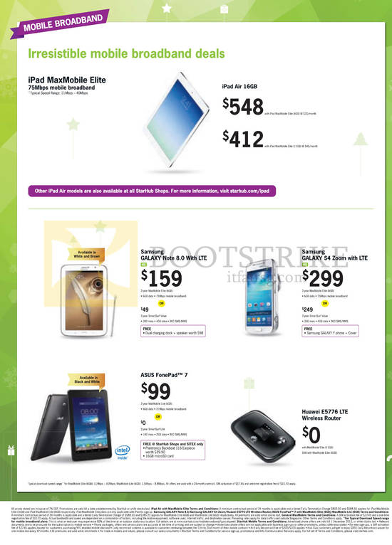 Mobile Broadband Apple iPad Air, Samsung Galaxy Note 8.0, S4 Zoom, ASUS Fonepad 7, Huawei E5776 LTE