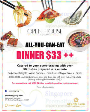 Featured image for (EXPIRED) Open House Restaurant Buy 2 Get 1 FREE @ Grand Park Orchard 1 – 30 Nov 2013