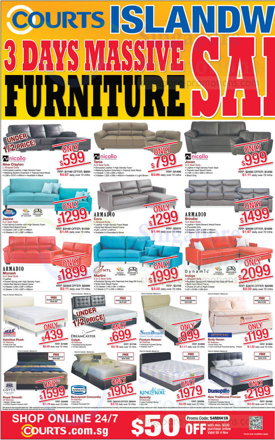 Sofas, Mattress, Nicollo, Silentnight, Armadio, HTL, Dynamic, MaxCoil, Dreamcaster, Lotus, SweetDream, Simmons, KingKoil, Orthorest, Dunlopillo