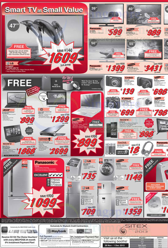 TVs, Notebooks, PC, Digital Cameras, Phone, USB Flash Drive, Washers, Fridges, LG, Panasonic, Samsung, Acer, HP, Sony, Alienware