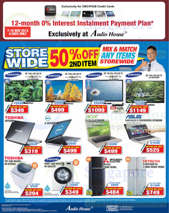 TVs, Notebooks, Washers, Fridges, Samsung, Acer, Asus, Mitsubishi Electric, Toshiba, Hitachi