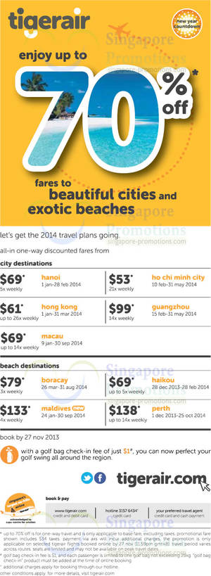 Featured image for (EXPIRED) TigerAir Up To 70% OFF Air Fares Promo 25 – 27 Nov 2013