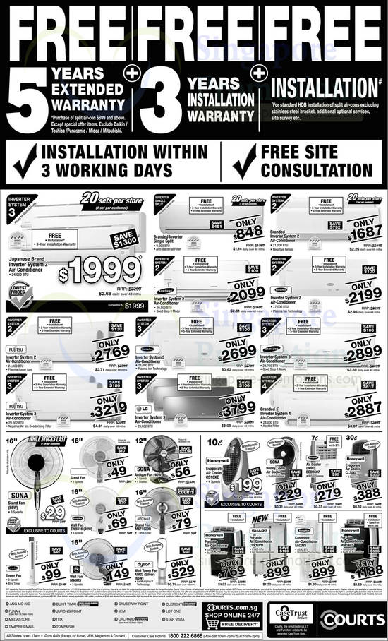 Wall Fans, Stand Fan, Tower Fan, Air Cooler, Air Conditioners, EuropAce, KDK, Mistral, Dyson, Honeywell, Sharp