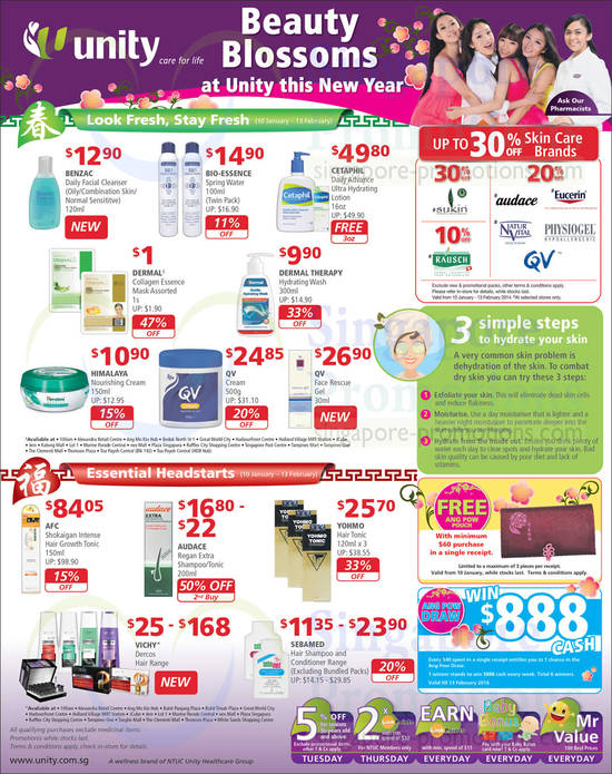 10 Jan Cosmetics Benzac, Bio-essence, Cetaphil, QV, AFC, Yohmo, Vichy