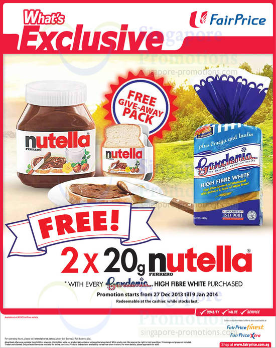 27 Dec Gardenia High Fibre White Bread FREE Nutella 20g