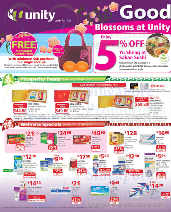 3 Jan Weekly Offers Abalones, Brands Chicken Essence, Avalon, hiruscar, Dermal Therapy, Salonpas, Clearblue