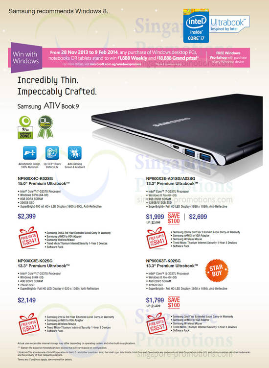 ATIV Book 9 Notebooks, NP900X4C-K02SG NP900X3E NP900X3F, NP900X3E-A01SG, NP900X3E-A03SG