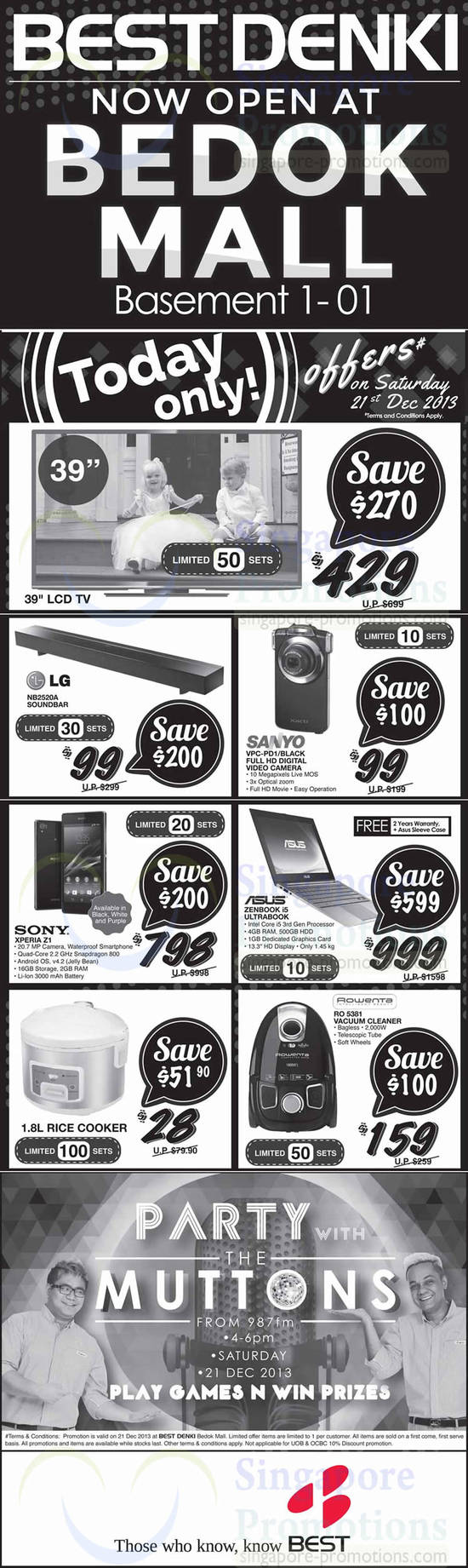 (Sat Only) Soundbars, Video Cameras, Smartphones, Vacuum Cleaners, Notebooks, LG, Sanyo, Sony, Rowenta, Asus