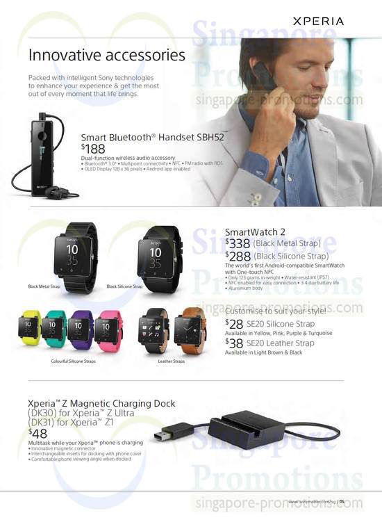 Bluetooth Handset, SmartWatch, Xperia Z Charging Dock