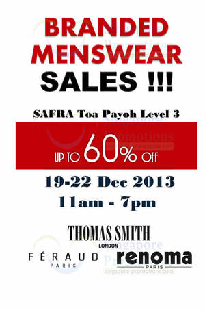Featured image for (EXPIRED) Branded Menswear Up To 60% OFF SALE @ Safra Toa Payoh 19 – 22 Dec 2013