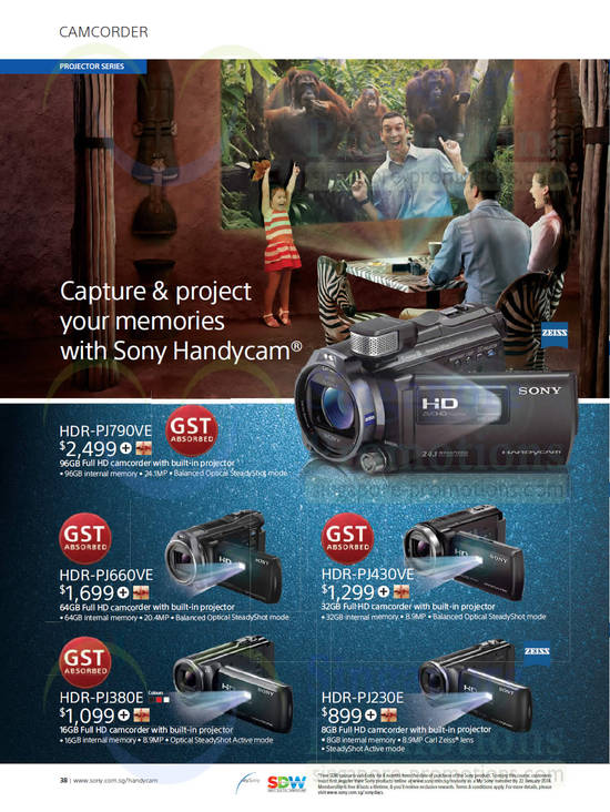 Camcorders HDR-PJ90VE, HDR-PJ660VE, HDR-PJ430VE, HDR-PJ380E, HDR-PJ230E