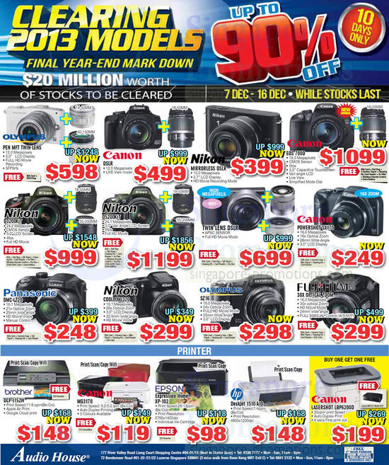 Digital Cameras, DSLRs, Printers, Canon, Nikon, Panasonic, Olympus, Brother, Epson, HP