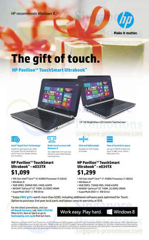 Featured image for HP Pavilion TouchSmart Ultrabook Notebooks Price List Offers 11 Dec 2013