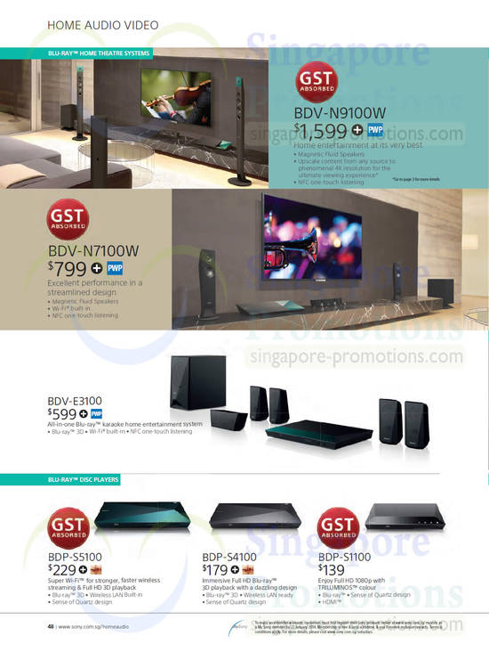 Home Theatre System, Disc Player, BDV-N9100W, BDV-N7100W, BDV-E3100, BDP-S5100, BDP-S4100, BDP-S1100