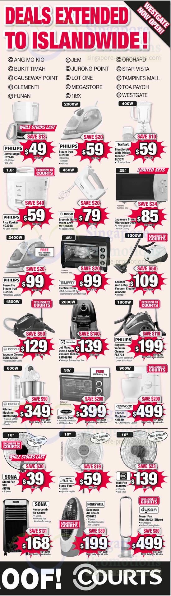 Irons, Blenders, Rice Cookers, Vacuum Cleaners, Kitchen Machines, Fans, Philips, Tefal, Bosch, Karcher, Electrolux, Bosch, Kenwood, KDK