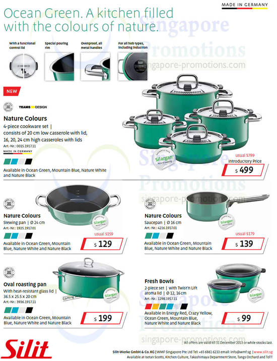 Nature Colours Cookware Set, Stewing Pan, Saucepan, Oval Roasting Pan, Fresh Bowls