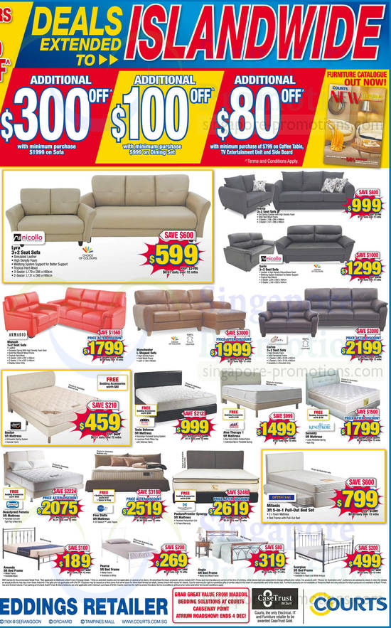 Sofa Sets, Mattresses Nicollo, HTL, Armadio, Four Star, Maxcoil, King Koil, Simmons, Stylemaster, Orthorest