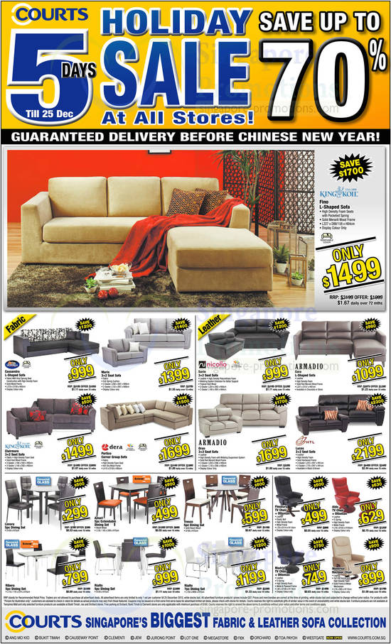 Sofas, Dining Sets, TV Chairs, King Koil, Silentnight, Dera, Nicollo, Armadio, HTL