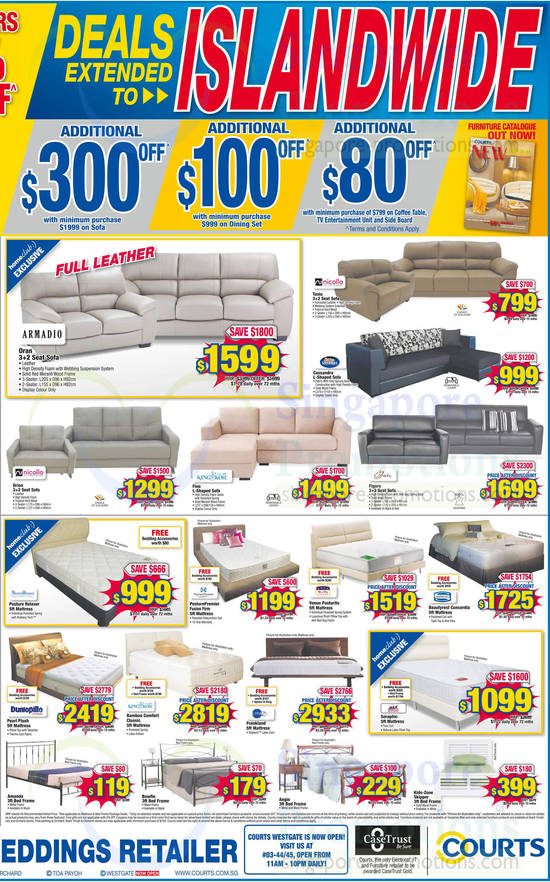 Sofas, Mattresses, Armadio, Nicollo, King Koil, Silentnight, HTL, Sealy PosturePremier, Four Star, Simmons, Omazz, MaxCoil