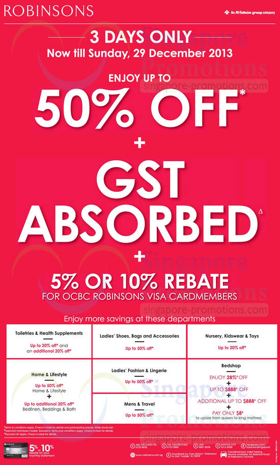 Up To 50 Percent Off, GST Absorbed, Individual Department Promos