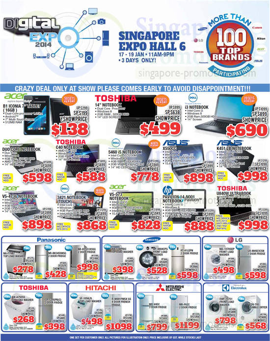 17 Jan Notebooks, Washers, Fridges, Acer, Toshiba, Dell, Asus, HP, Panasonic, Samsung, LG, Electrolux, Hitachi, Mitsubishi Electric