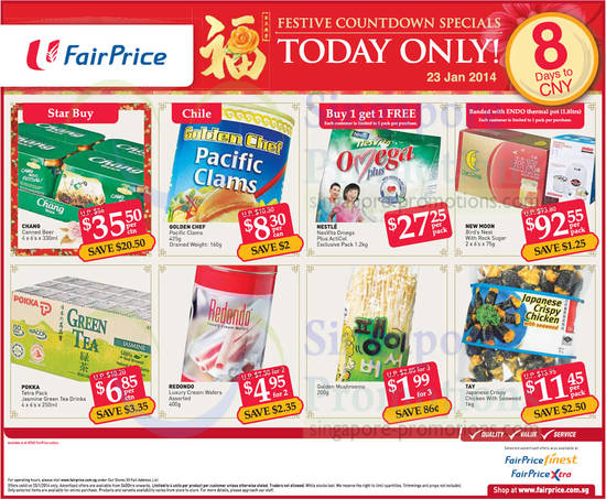 (23 Jan Only) Golden Chef Pacific Clams, Chang, 1 For 1 Nestle NesVita Omega Plus ActiCol, New Moon Birds Nest with Rock Sugar