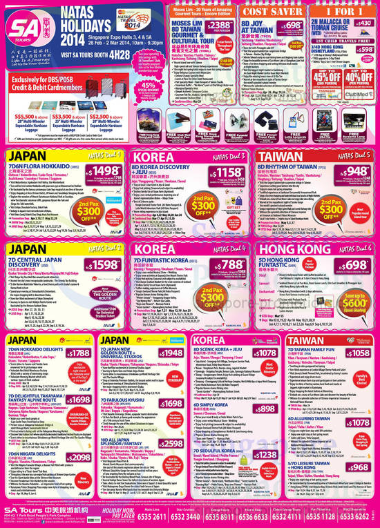 26 Feb  SA Tours Cost Saver, 1 For 1, Japan, Korea, Taiwan, HongKong