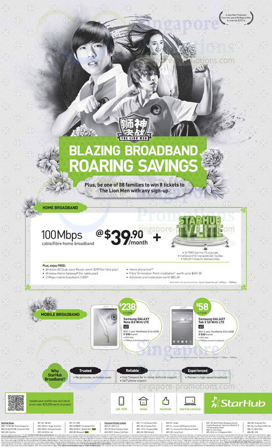 39.90 100Mbps Cable Fibre Broadband, Starhub TV Lite, Samsung Galaxy Note 8.0, Samsung Galaxy Tab 3 7.0