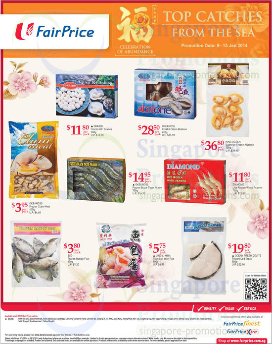 8 Jan Sea Creatures Abalone, Clam Meat, Fish, Prawns, Okeanoss, King Ocean, Diamond, SSG, Jing Li Hwa, Ocean Fresh Delite