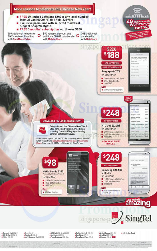 CNY Free Local Calls n Local SMS, Westgate Specials, Sony Xperia Z1, HTC One, Nokia Lumia 1320, Samsung Galaxy S III LTE