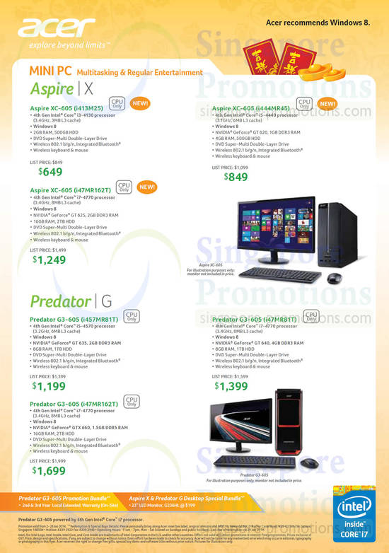 Desktop PCs XC-605 i413M25, XC-605 i444MR45, XC-605 i47MR162T, G3-605 i457MR81T, G3-605 i47MR81T, G3-605 i47MR162T