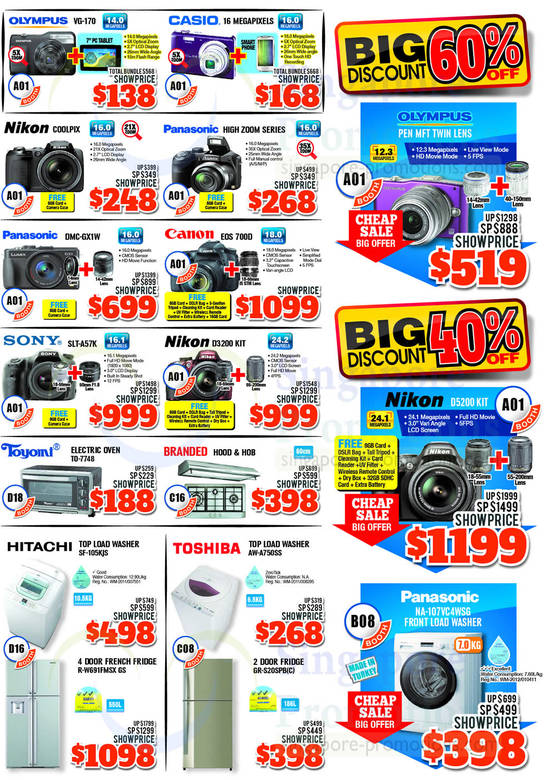 Digital Cameras Olympus, Casio, Nikon, Panasonic, Sony, Washers, Fridges