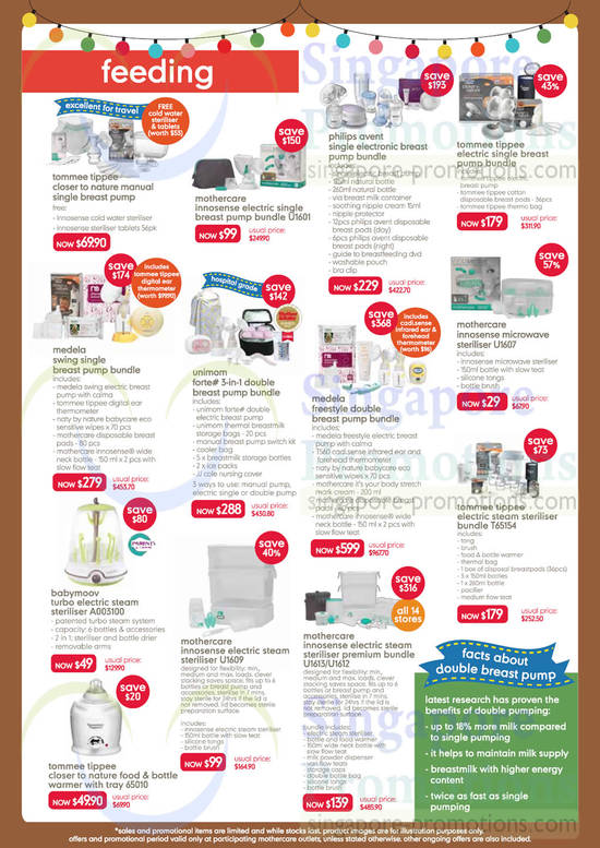 Feeding Breast Pumps, Steam Sterilisers, Tommee Tippee, Philips Avent, Medela, Unimom, Babymoov