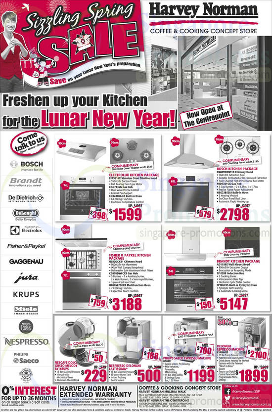 Kitchen Packages, Coffee Machines, Electrolux, Bosch, Brandt, Fisher n Paykel, Nescafe, Philips, Delonghi