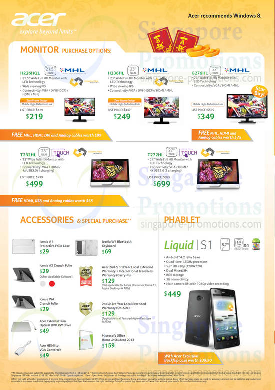 Monitors, Tablets, Accessories, H226HQL, H236HL, G276HL, T232HL, T272HL, Liquid S1