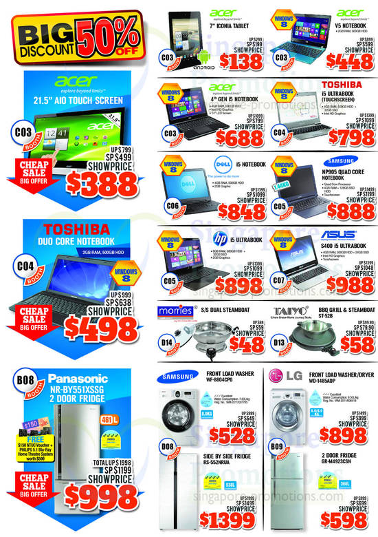 Notebooks, Tablets, Fridges, Washers, Acer, Toshiba, Dell, HP, LG