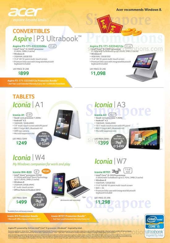 Notebooks, Tablets, P3-171-33222G06a, P3-171-53334G12a, Iconia A1, Iconia A3, Iconia W4-820, Iconia W701