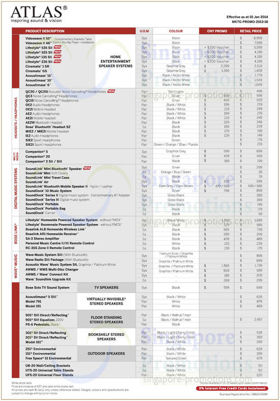 Price List Bose Videowave, Lifestyle, Cinemate, Acoustimass, Companion, SoundLink, SoundDock, Boselink