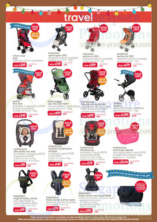 Travel, Strollers, Car Seats, Maclaren, Mothercare, Stokke, Graco, Babybjorn