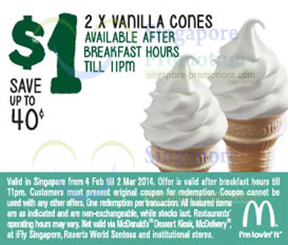 1.00 Two Vanilla Cones (After Breakfast Hours)