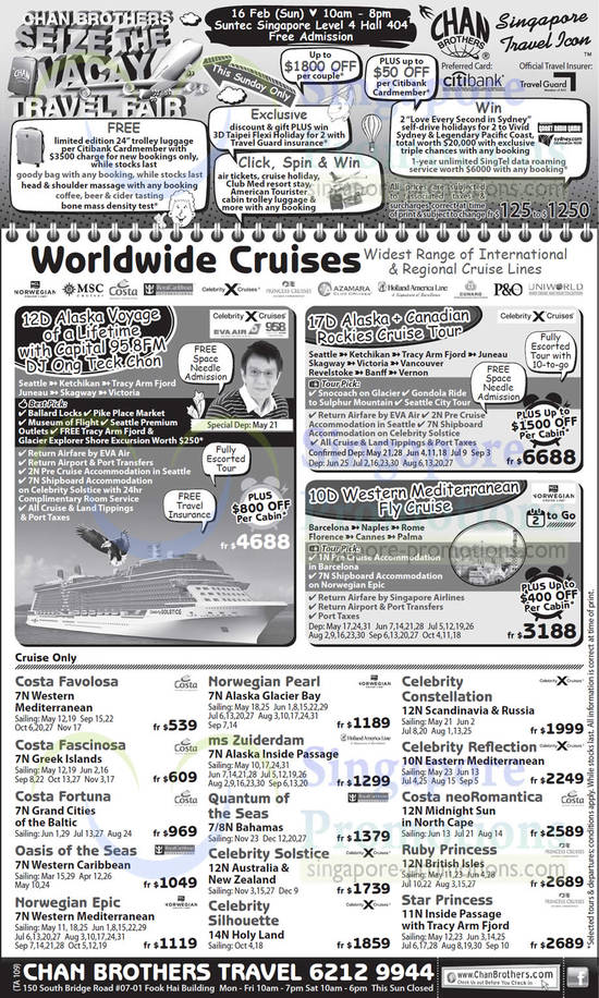 11 Feb Worldwide Cruises, Alaska Voyage, Costa, Royal Caribbean, Princess