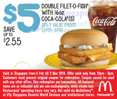 5.00 Double Filet-o-fish With 16oz Coca-cola (12pm – 3pm) » (expired 