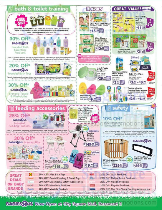 Bath n Toilet Training, Feeding Accessories, Safety, Baby Brands Discounts, Huggies