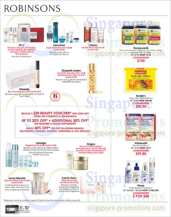 Beauty n Health, SK-II, Shiseido, Clarins, Lancome, Elizabeth Arden, Honeyworld, Kordels, VitaHealth, Laura Mercier