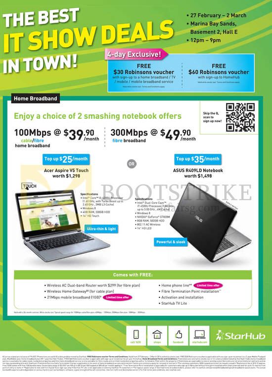 Broadband Cable Fibre 100Mbps 39.90, 300Mbps 49.90, Notebooks Acer Aspire V5 Touch, ASUS R409LD Noteobok