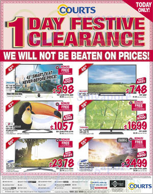 Featured image for Courts TVs One Day Festive Clearance Offers 12 Feb 2014