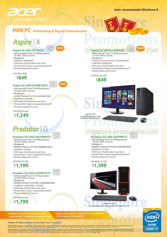 Desktop PCs Aspire XC-605 i413M25, XC-605 i444MR45, XC-605 i47MR162T, G3-605 i457MR81T, Predator G3-605 i47MR81T, G3-605 i47MR161T