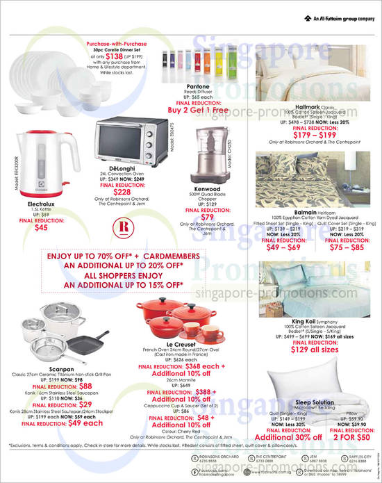 Kitchen Electronics, Electrolux, Hallmark Bed Linen, Scanpan, Le Creuset, King Koil