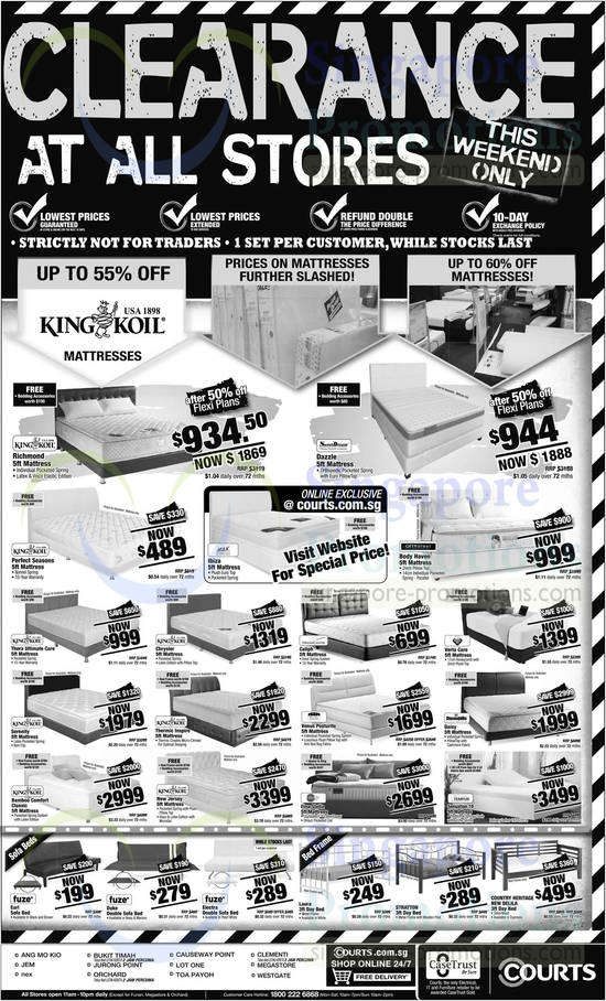 Mattresses, Sofa Beds, King Koil, Sweet Dream, Orthorest, Spring Air, Fuze, Four Star, Dream Caster, Tempur