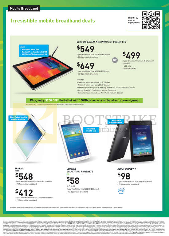 Mobile Broadband Samsung Galaxy Note Pro, Tab 3 7.0, Apple iPad Air, ASUS FonePad 7